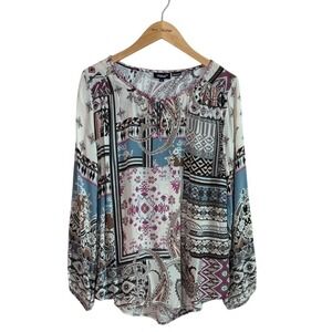 TOLANI Women Large 100% Silk Patchwork Tunic Top Office Quiet Luxury Old Money